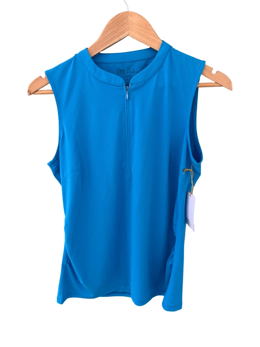 Stella Parker Sport Blue Mock Neck Sleeveless 1/4 Zip Active Top NWT Size S